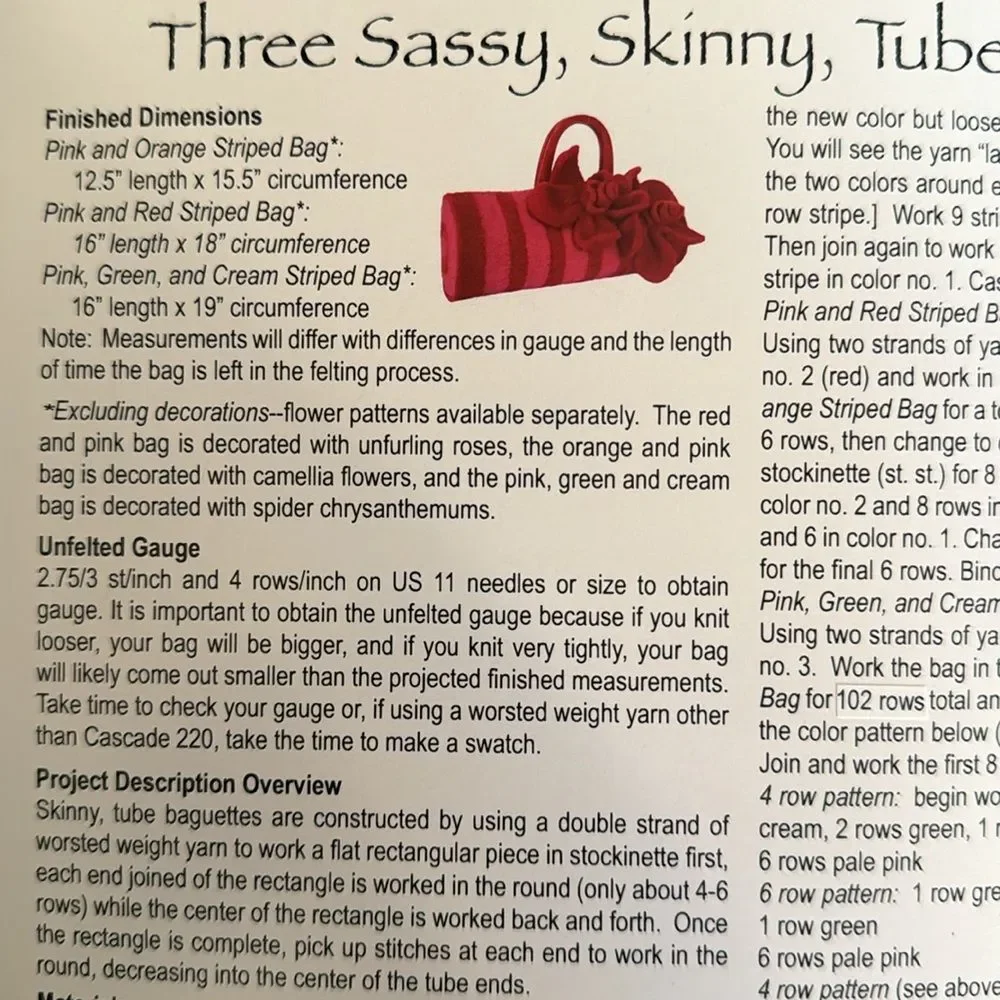 Noni Bags Pattern Three Sassy Tube Baguettes by Nora Bellows NWT
